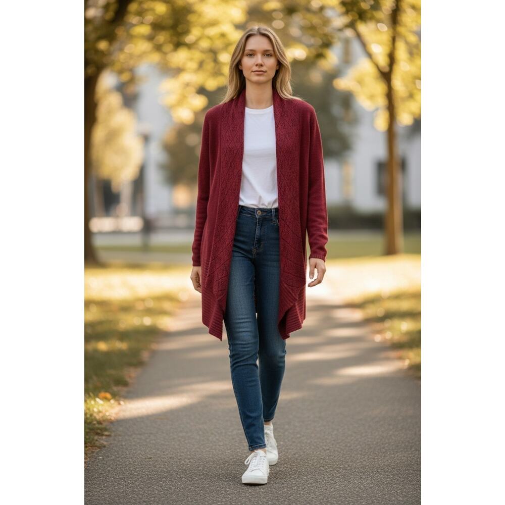 Keren Hart Burgundy Sweater Cardigan Soft Cozy Size XL
